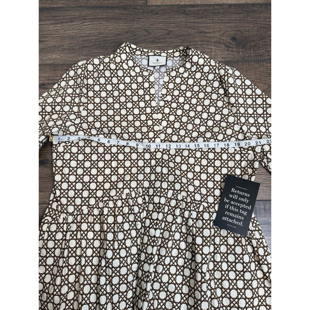 Tuckernuck Birch Cane Royal Shirt Dress Size L Beige White 3/4 Sleeve NEW - Picture 9 of 11